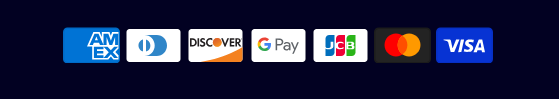Accepted payment methods — Amex, Diners, Discover, Google Pay, JCB, Mastercard, Visa